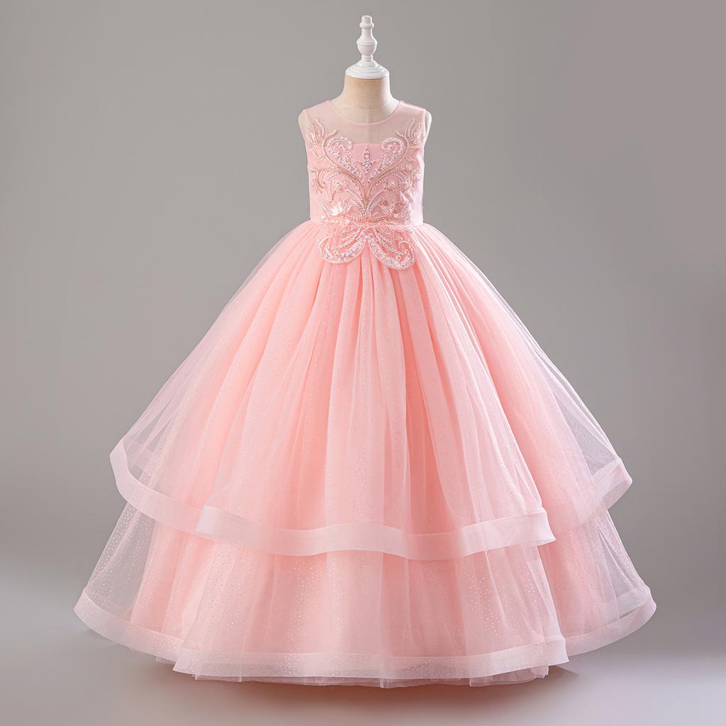 Vestito da Principessa per Bambina Elegante Matrimonio Festa di Compleanno Ballo Abito da Sera Bianco Prima Comunione Formale Abito in Pizzo per Bambine