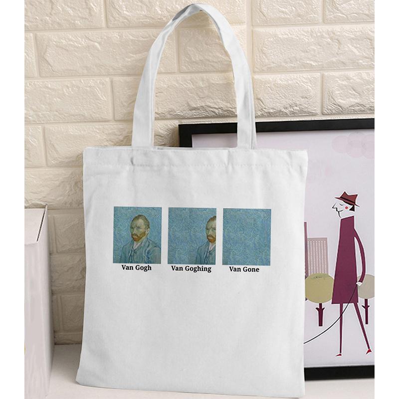 Women Graphic College Harajuku Shopper Bag Van Gogh Sunflower Starry Sky Shopping Bag Women Canvas Shoulder Bag Large Tote Bag