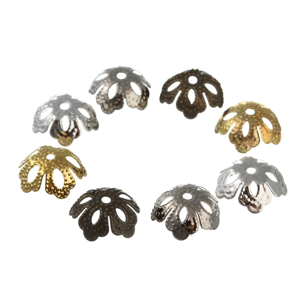 100pcs Gold Color Metal Hollow Flower Filigree End Caps 13.5*5mm Fit Round Pearl Bead DIY Jewelry Charm Making Findings