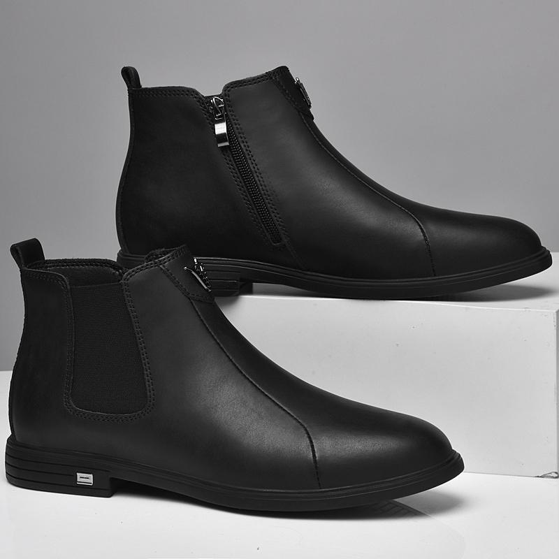 Zimní plyšové teplé pánské Chelsea boty Formální Business Vysoké boty Britský styl Pravá kůže Pánské Svatební boty Kotníkové boty