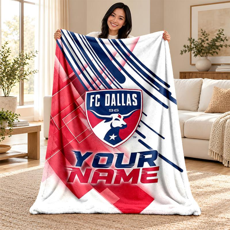 FC Dallas Custom Name Fleece Blanket Personalized Soft Cozy Throw Blanket Customized Gift for Birthday Christmas
