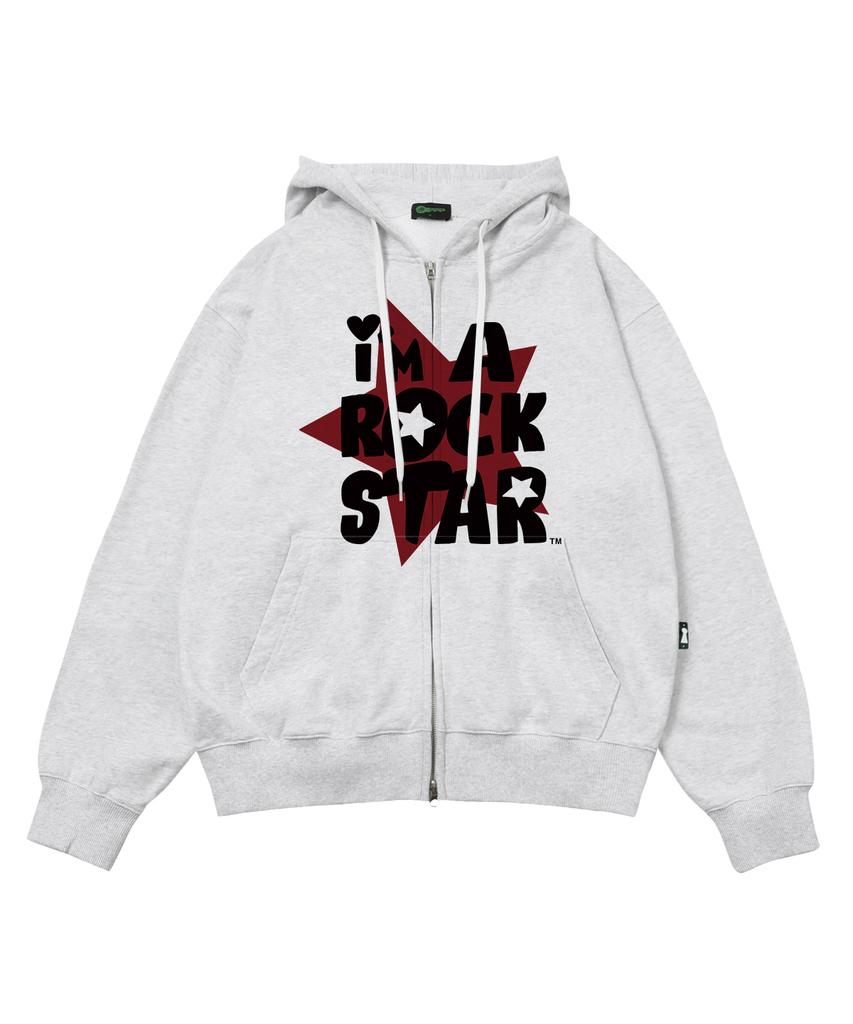 Escapefrom Red I Am Rockstar Print Two-Way Zip-Up Hoodie White Melange