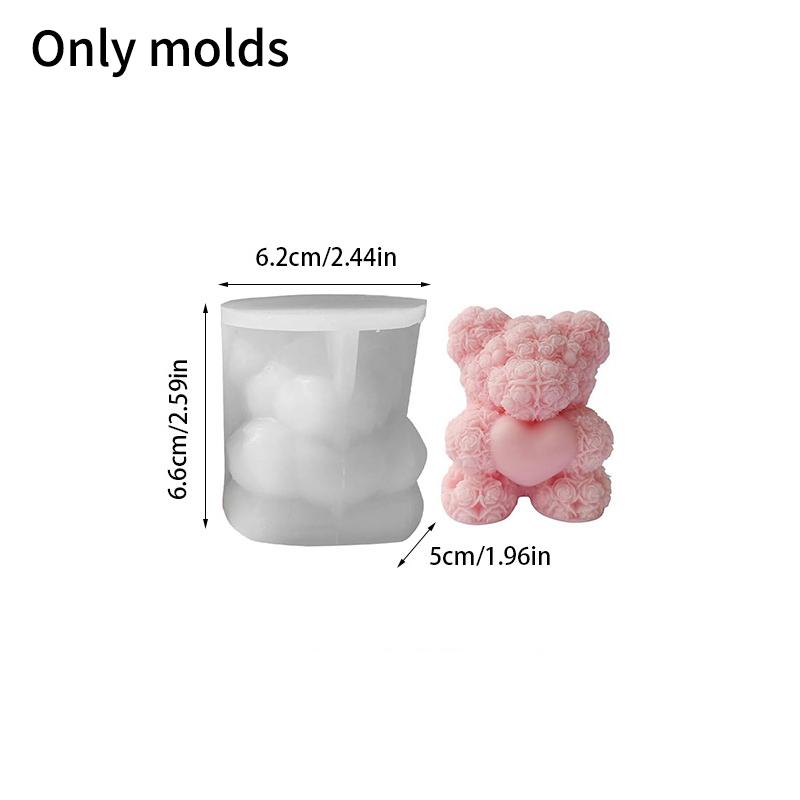 Love Rose Bear Mold Diy Aromatherapy Candle Cake Silicone Mold Home Decoration Creative Valentine'S Day Gift Silicone Stencils