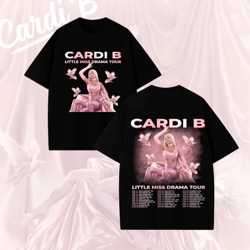 T-shirt Cardi B Little Miss Drama Tour 2026 Regalo per Fan di Cardi B Maglietta Estetica Rap Music 2026 Tour Uomo Donna Estate Casual Magliette Top