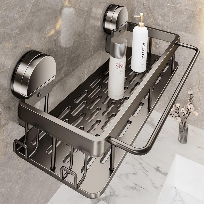 No-Drill Wall-Mounted Bathroom Storage Rack with Suction Cups