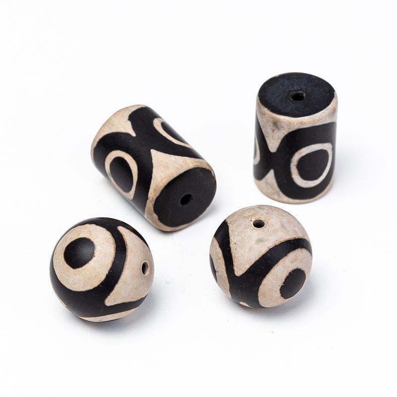 Bodhi Literary & Play Agate Beads - Black & White Tibetan Style Retro Three-Eyed Design