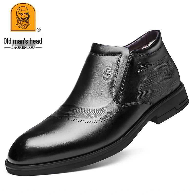 Laoren Tou Men s Winter Genuine Leather Wool-Lined Mid-Top Shoes - Warm, Thick, Cold-Resistant Size 38