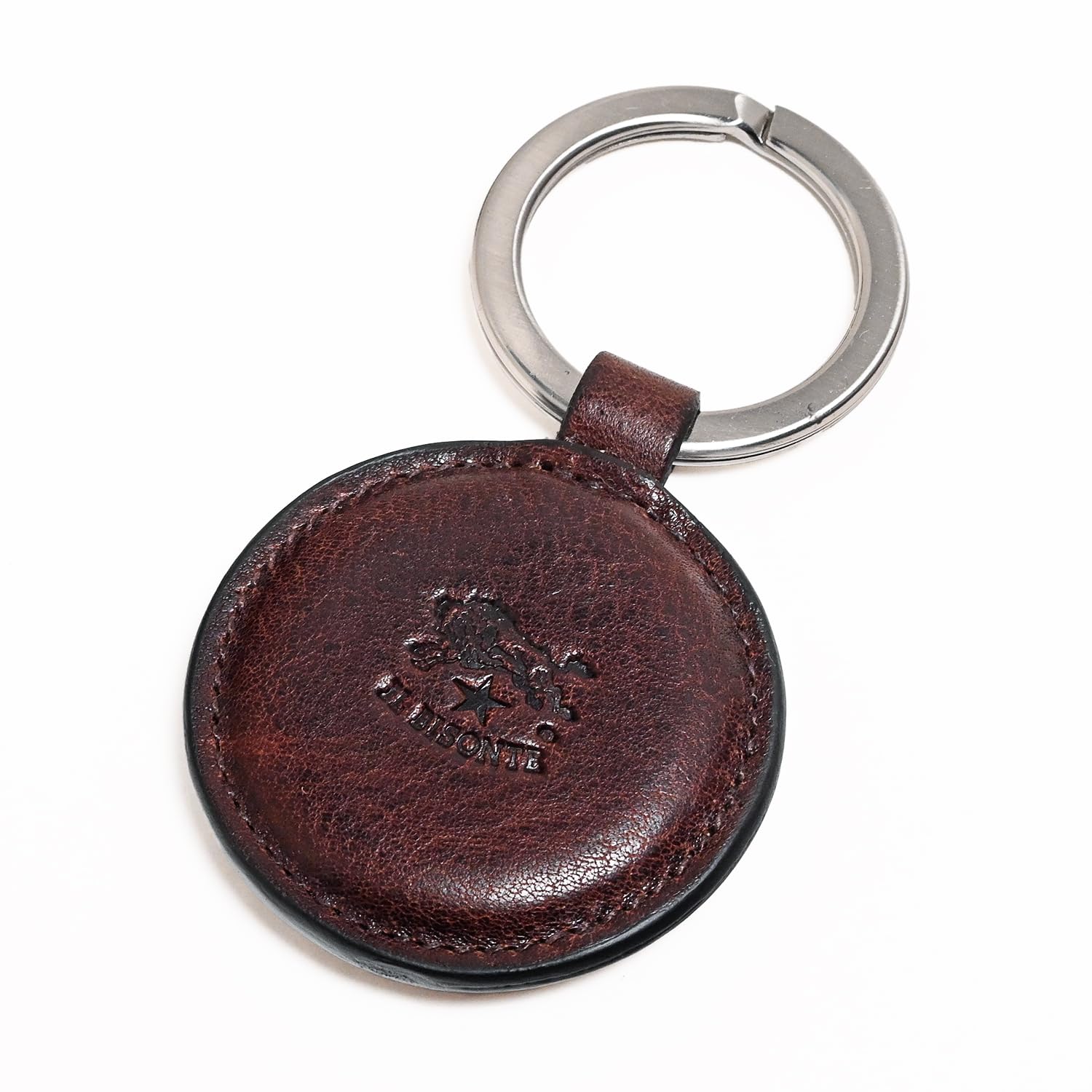 IL BISONTE Key Ring with Circle Plate, Dark Brown Leather, for Men and Women, SKH182 PO0001 BW432 [Used]