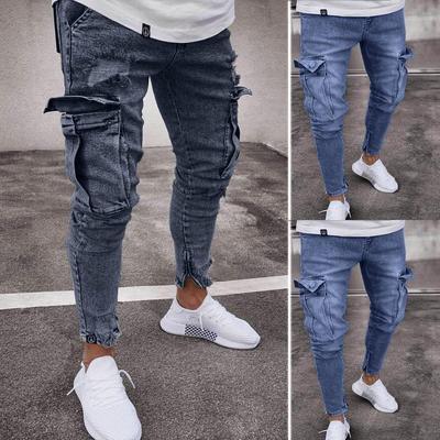 MakeWishes Denimi Men's Fashion Causal Pocket Zipper Slim Fit Shredded Denim Long Jeans Pants
