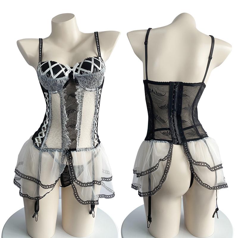 Sexy Dessous Damen Spitze Mesh Uniform Sexy Korsett Weste Anzug