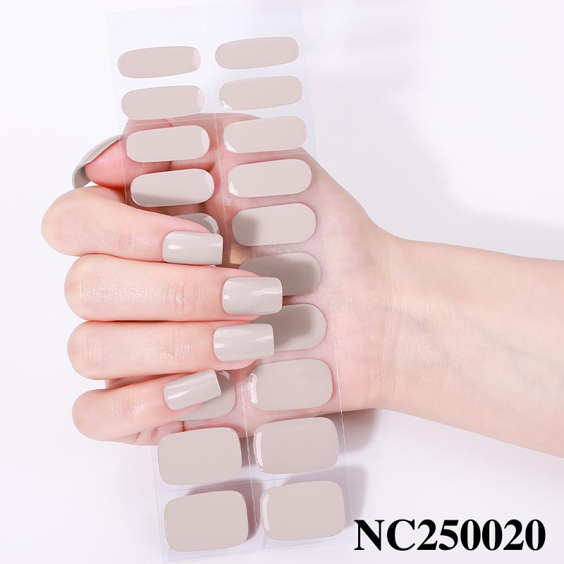 Hot Sell Custom Logo HEMA-Free Gel Polish Nail Stickers New Solid Color Styles Semi Cured Gel Nail Wraps 20 Gel Nail Strips