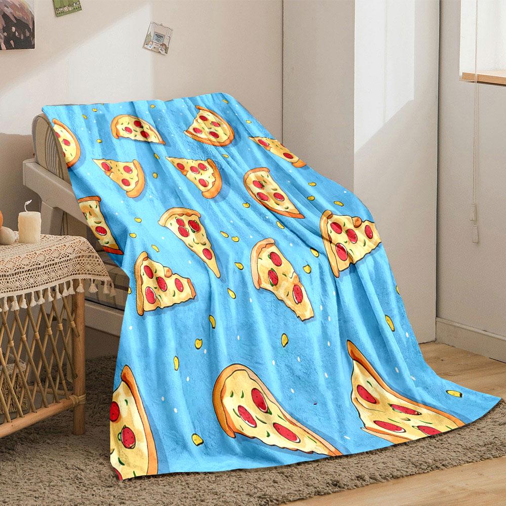 Pizza Slice Pattern on Blue Background print blanket soft and cozy perfect for the living room bed sofa or a nap,gift