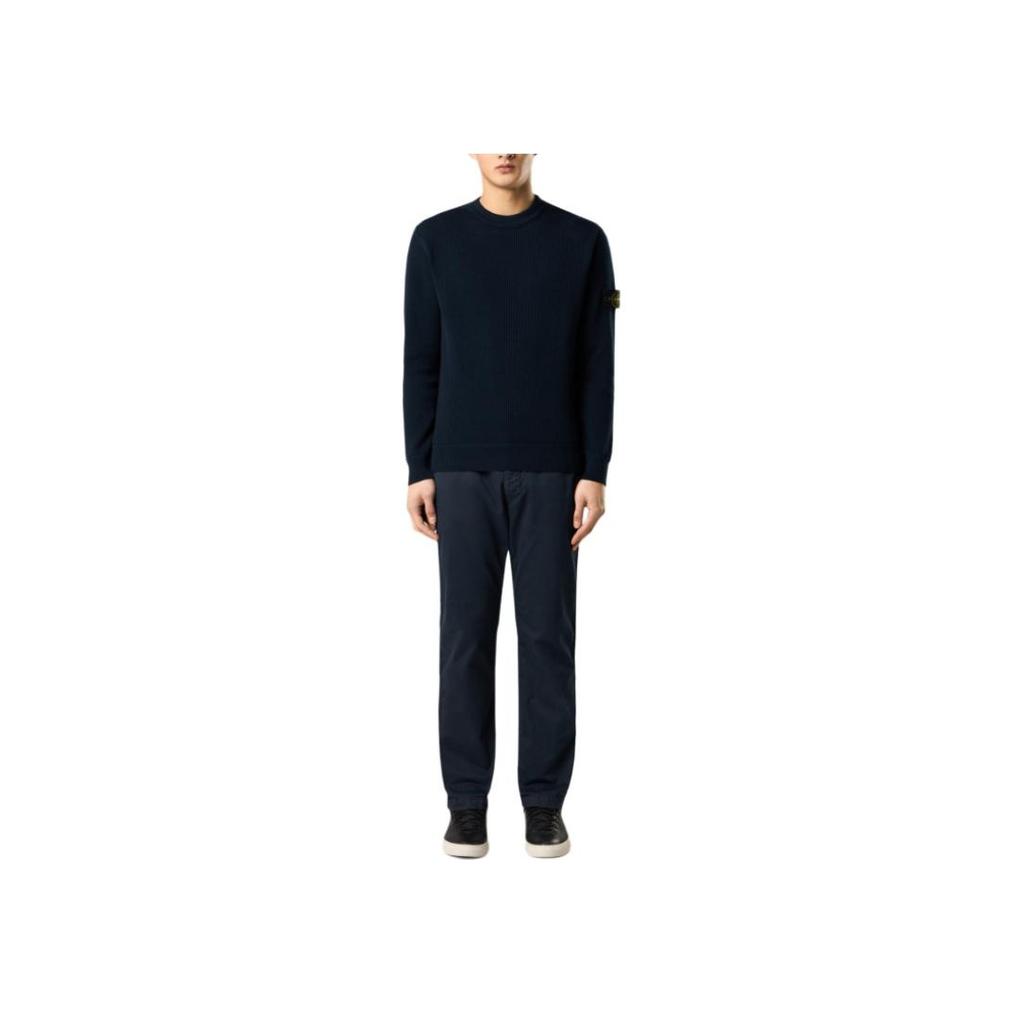 STONE ISLAND Crew Neck Pullover Solid Color Sweater Men Sweater Blue K1S1551000-54S00D8-V0020
