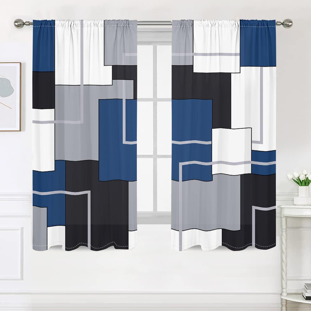 2 sztuki, czarne, białe, szare, niebieskie zasłony geometryczne - 30% zaciemnienia - odpowiednie do salonu, sypialni, dekoracji domu