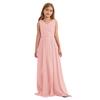 Glänzendes gerafftes verwobenes Chiffon-Kleid für Mädchen V-Ausschnitt ärmelloses Design Blumenmädchen langes Kleid Hochzeitsfeier Kleid