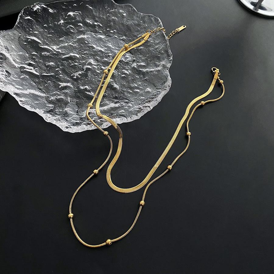 Minimalist Titanium Steel Double-Layer Snake Chain Necklace for Women