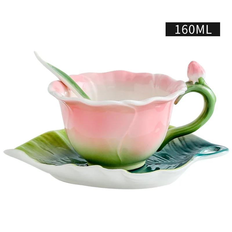

European Creative Flower Mug Couples Afternoon Tea Ceramic Coffee Cup Set Office Kungfu Tea Set Home Drinking Set Friend Gift 201-300ml