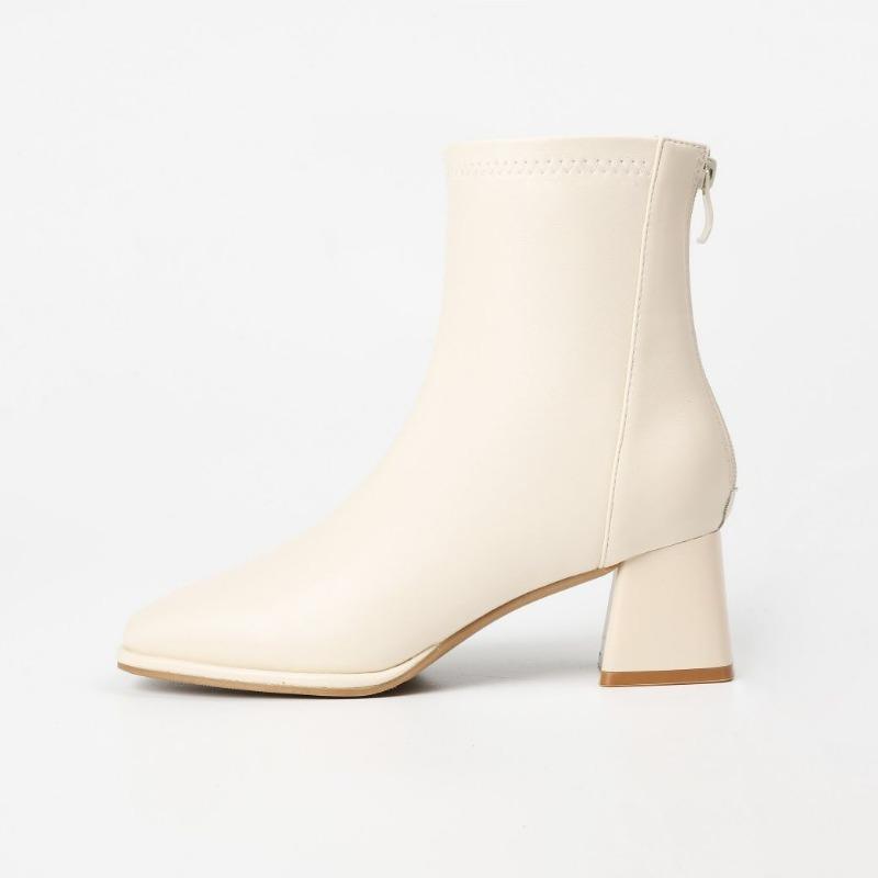 New women's boots high heel square head short boots Martin boots rear zipper short boots spring and autumn single boots women's thick heel boots