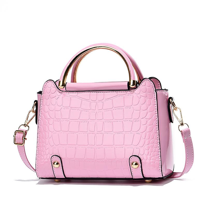 Small Bag Trendy Crocodile Pattern Small Square Bag Handbag Solid Color Shoulder Bag Bright Leather Messenger Bag Women's Bag