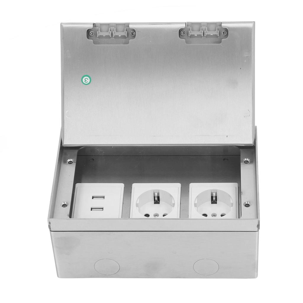 Recessed Floor Outlet Box Waterproof Stainless Steel Flat Socket Kit 4KW with 2 Standard 2 USB Port for Marble
