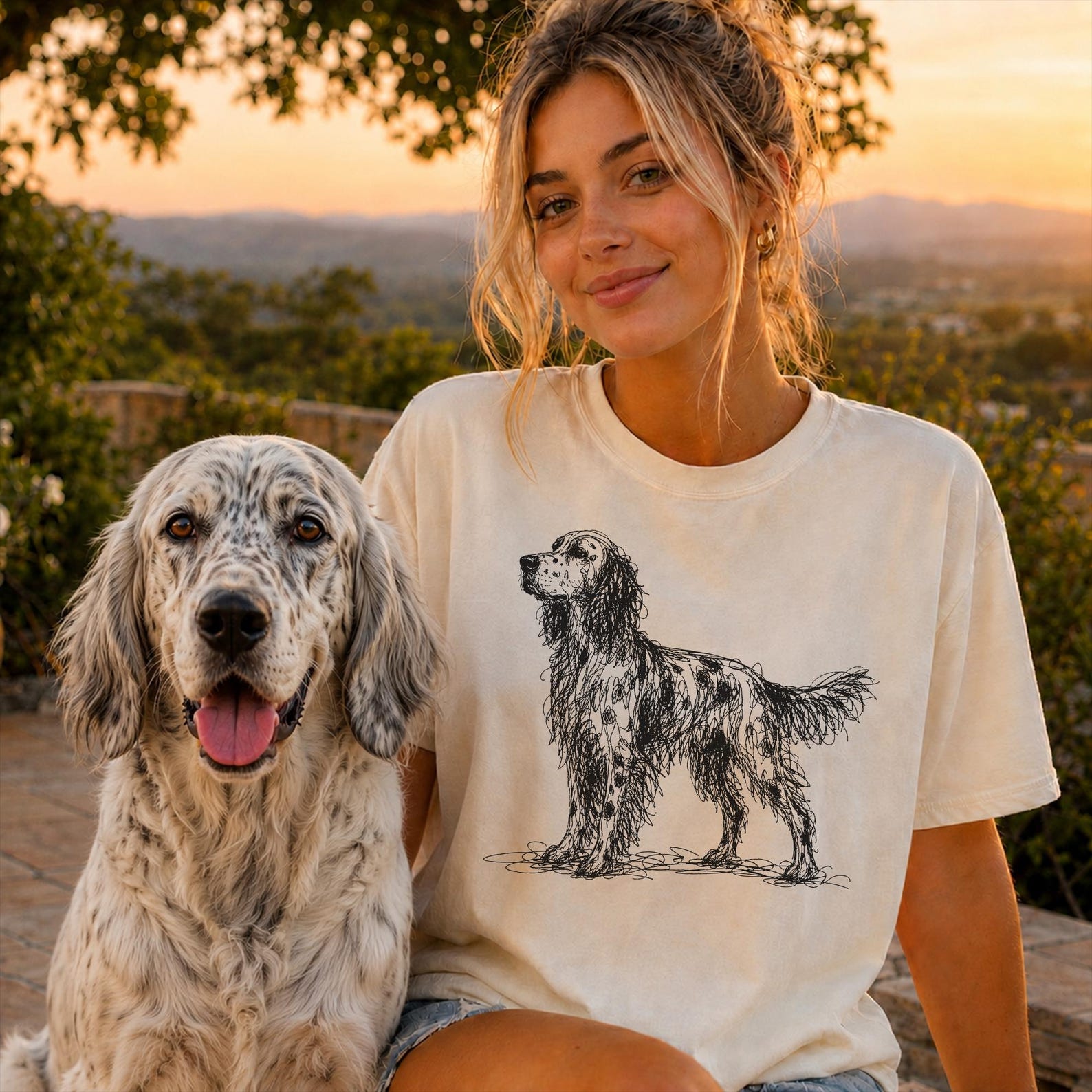 English Setter Line Art Shirt, Minimalist Scribble Setter Dog Sketch Tee, Abstract Dog T-Shirt, English Setter Mom Gift, Artsy Dog Tee 2XL