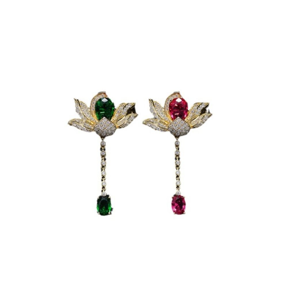 Tassel Rhinestone Brooches Lotus Flower Pins Elegant Women Brooches  Banquet