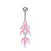 Pink Zircon Butterfly Heart Belly Button Ring For Women Stainless Steel  Flower Tassel Navel Ring Body Piercing Jewelry