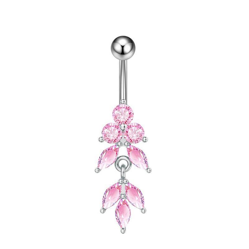 Pink Zircon Butterfly Heart Belly Button Ring For Women Stainless Steel  Flower Tassel Navel Ring Body Piercing Jewelry