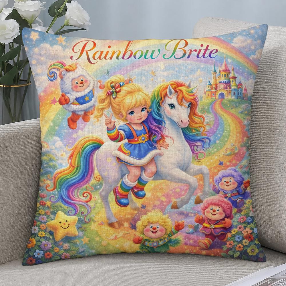 Cartoon Rainbow Brite Cushion Cover Cushion Covers Natural Linen Breathable Sofa Bedroom Decor Pillowcase