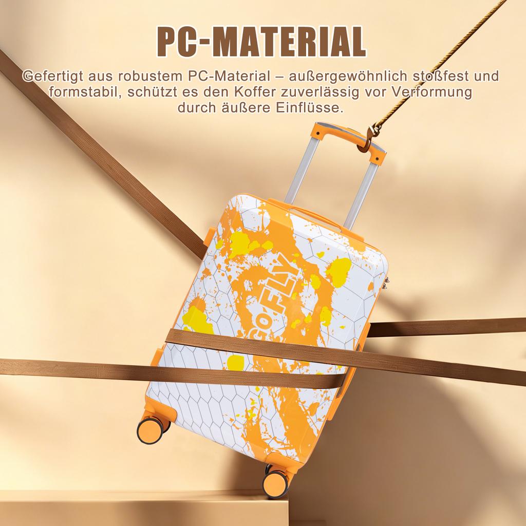 20-Inch PC Spinner Wheel Suitcase, Carry-On Suitcase, with Printed Pattern and Combination Lock (Orange)