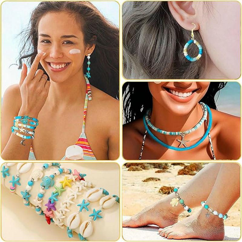 Ocean Style Clay Beads Bracelet Making Kit with Golden Pearl Beads for Women Beach Fashion Jewelry Making Crafts DIY Gifts
