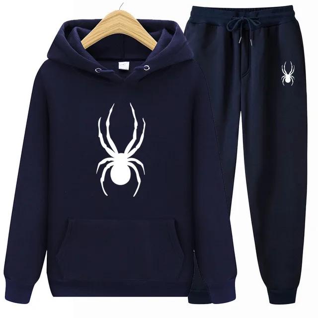 

Толстовка с капюшоном «Паук» + брюки, мужская повседневная спортивная одежда для бега, 2 комплекта, весенне-осенний мужской и женский костюм, брендовая мода S