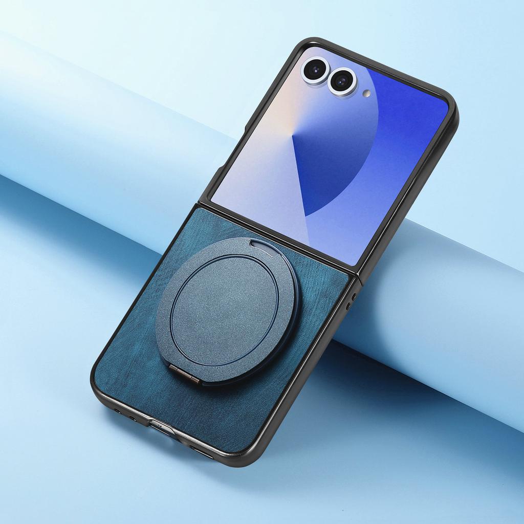 360 Rotating bracket Leather Kickstand Case For Samsung Galaxy Z Flip 7 6 5 4 5G Magnetic Suction Flip7 Flip6 Flip5 Retro Cover