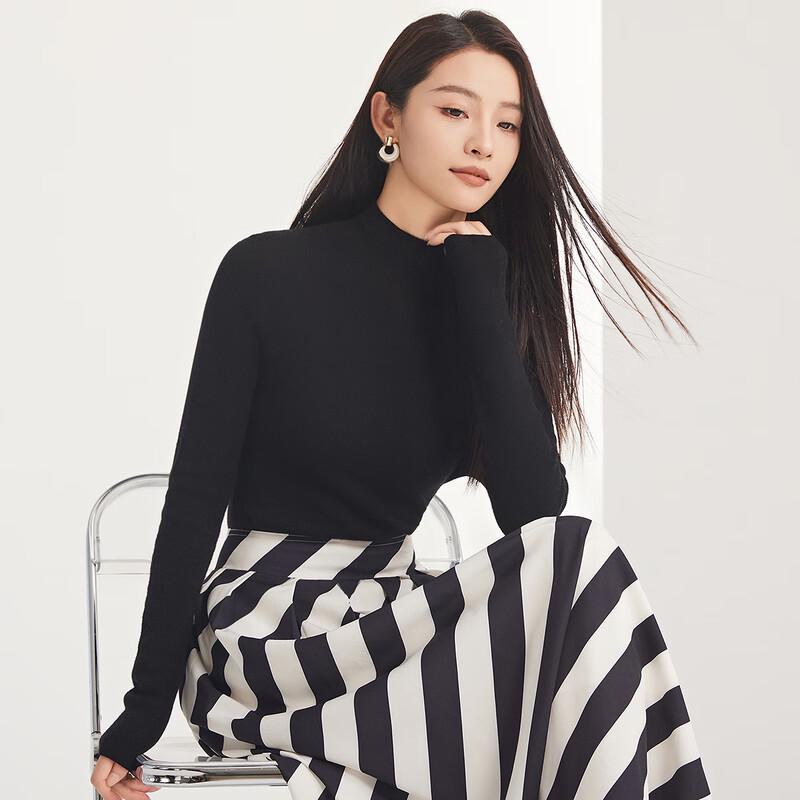 FAPAI Women's 100% Lambswool Slim Fit Semi-High Neck Sweater