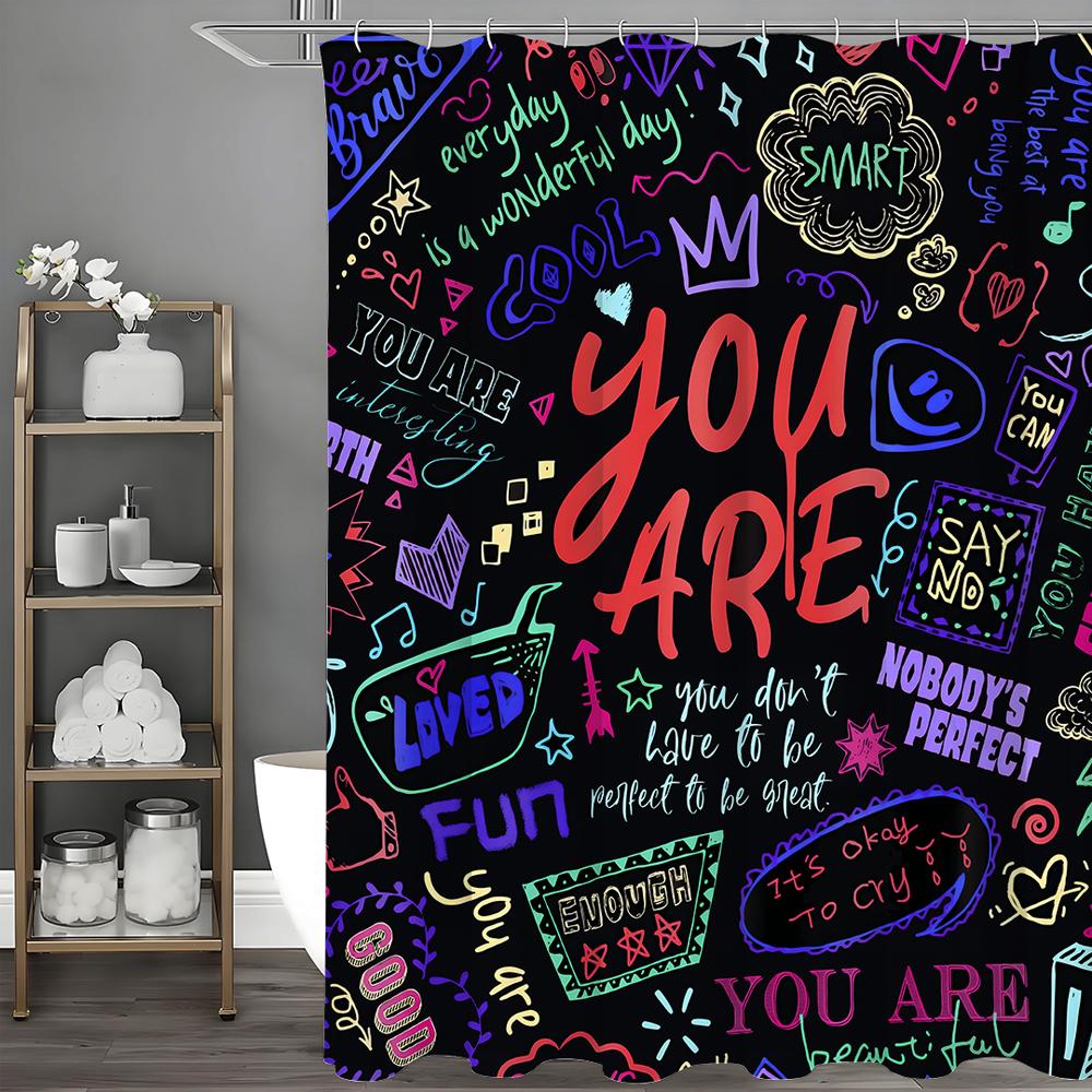 

Modern Abstract Graffiti Art Graffiti Text Shower Curtain, Bathroom Decorative Shower Curtain, Waterproof Shower Curtain with Ho 90*180cm