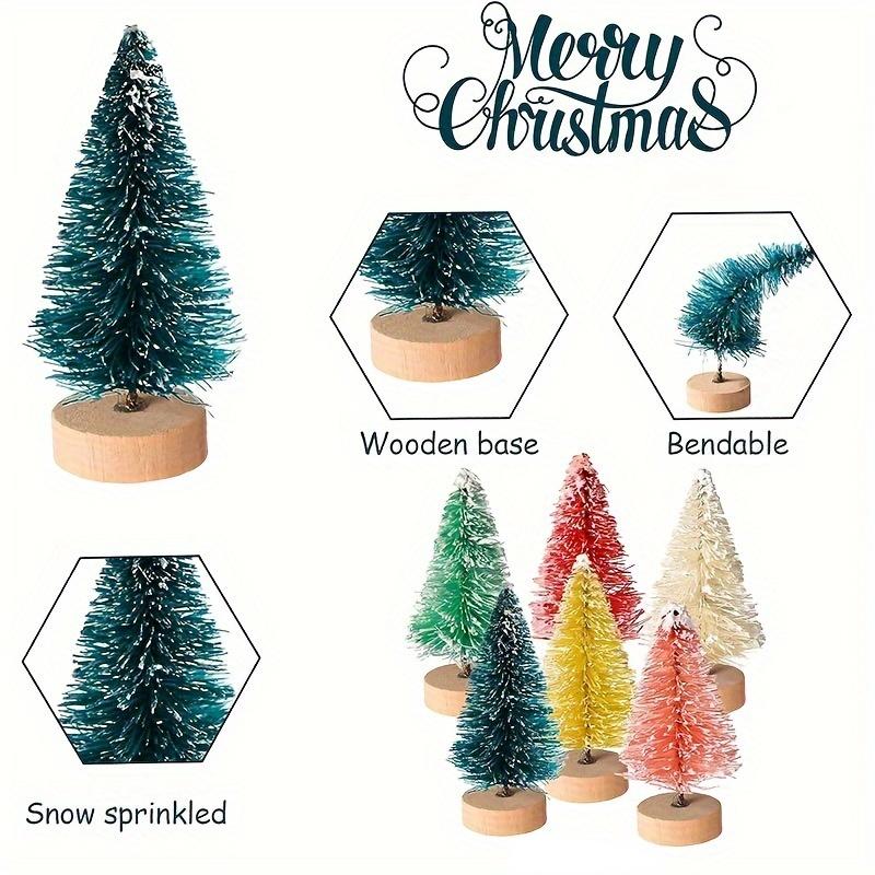 12er-Pack Mini-Künstliche Weihnachtsbäume mit Holzsockel - Tisch-Flaschenbürstenbäume für DIY-Basteln und Feiertags-Heimdekoration