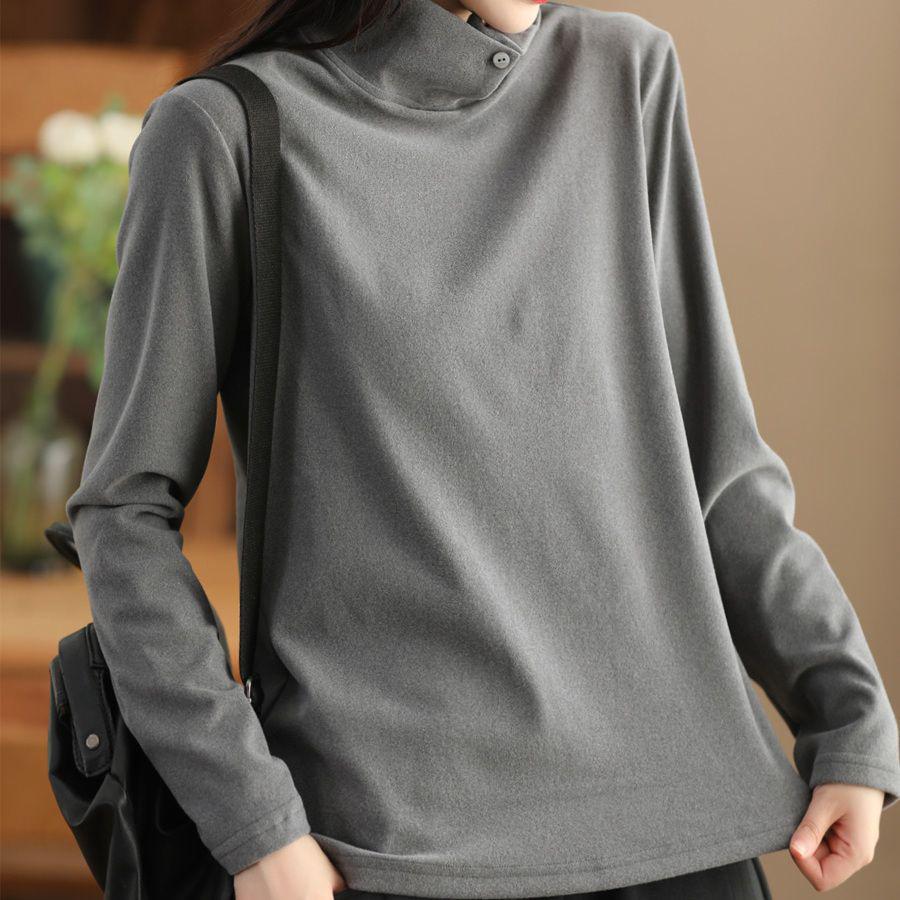 

Women s Versatile Ribbed Fleece Base Layer: Warm, Stretchy, Casual Pullover with Lapel/Stand Collar. 4XL (160-185 lbs) серый