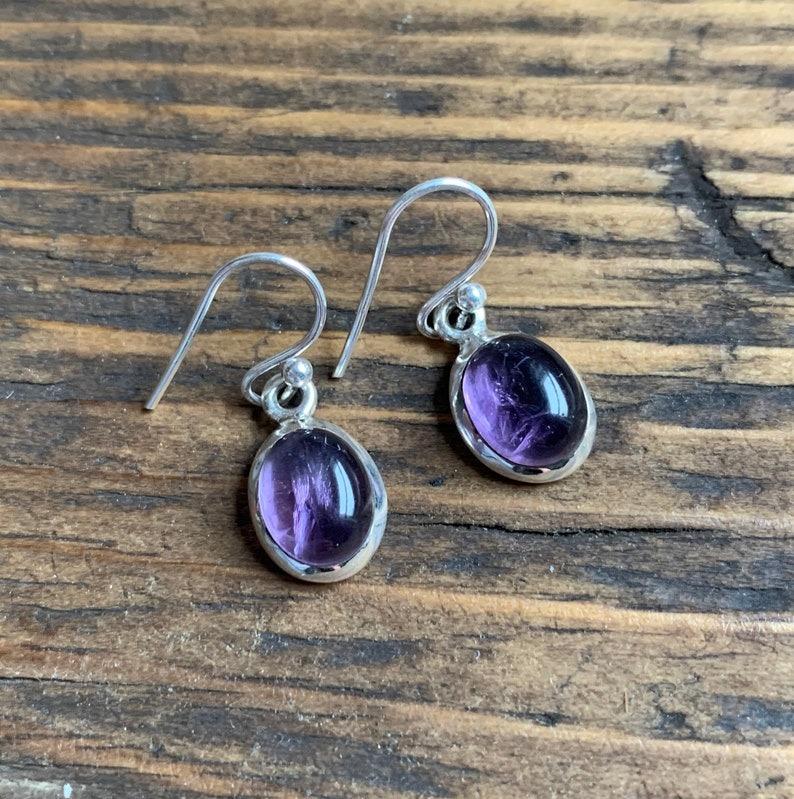 Solid 925 Sterling Silver Amethyst gemstone handmade Earrings Bezel Earrings Gift For Mom Birthstone Earrings