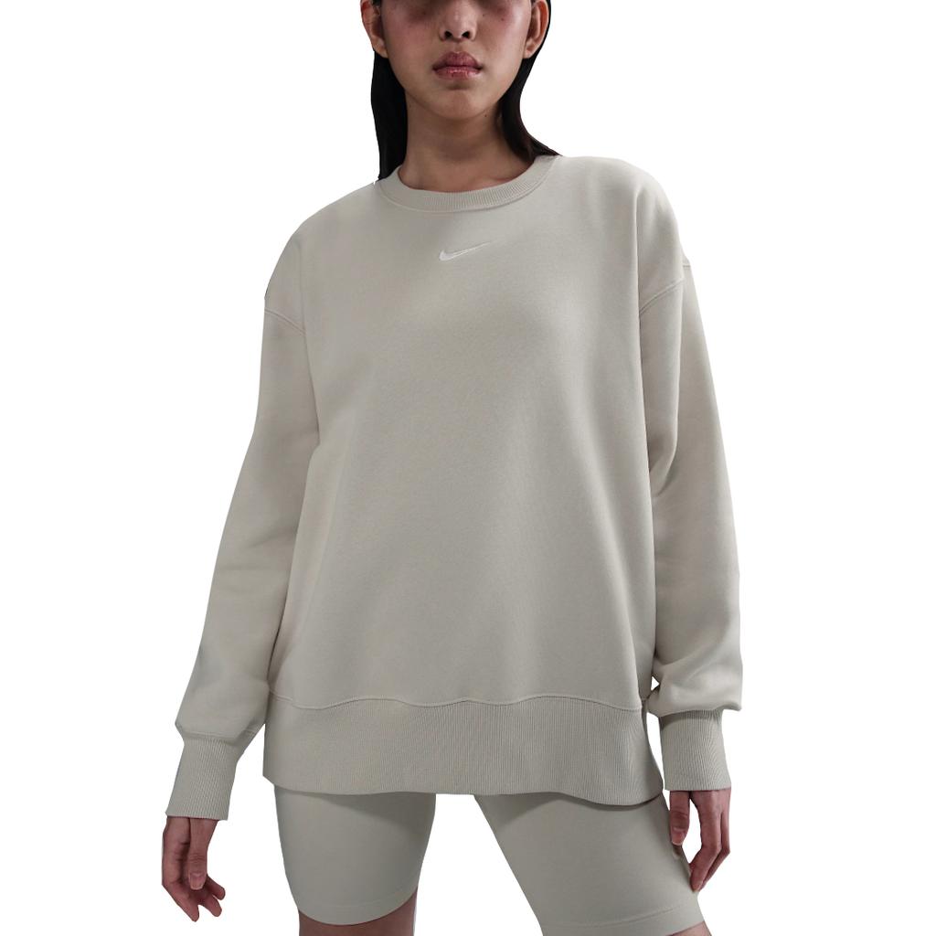 Nike Sportswear Phoenix Fleece Swoosh Comfortable Crew Neck Long Sleeve Sweatshirt Women Sweatshirt Light-Mineral-Brown Sail FZ4271-104