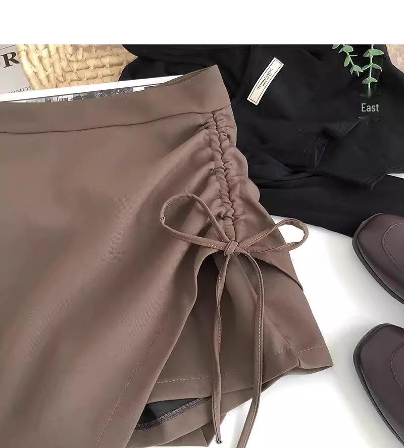 Women's Spring 2024 High-Waist Pleated A-Line Skirt with Drawstring - Fashionable Slim Korean Style Skirt Pants