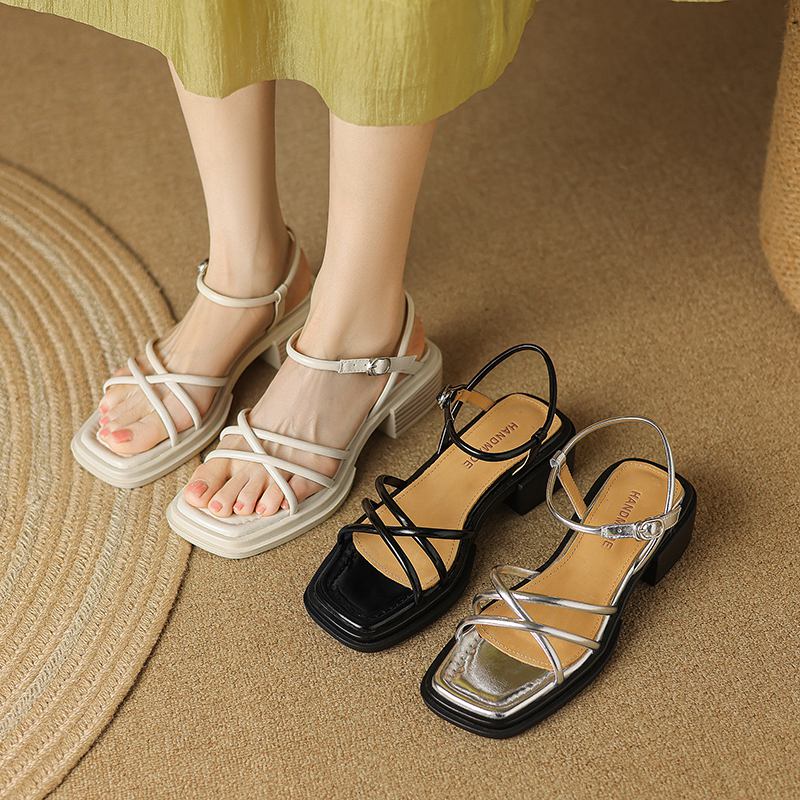 Krazing Pot Летняя обувь-гладиатор из микрофибры с открытым носком на толстом каблуке — фото 4