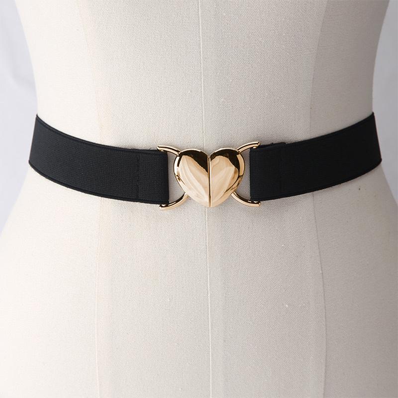 Women Stretch Belts Girls Adjustable Elastic Waist Belts With Heart Shape Metal Buckle Waistband Accessories For Coat Dress