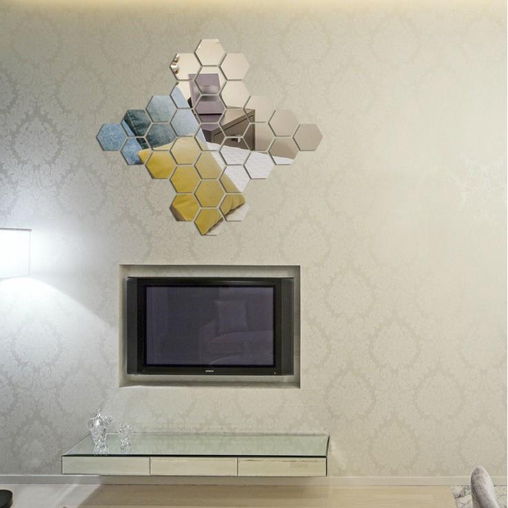 Elegante silberne sechseckige Acryl-3D-Spiegelwandaufkleber für Wohnzimmer und Schlafzimmer