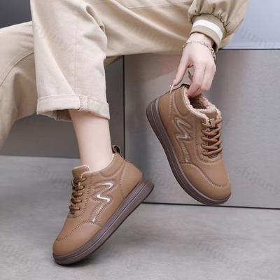 Plüsch-Baumwollschuhe Damen 2026 Herbst Winter Neu Verdickt Rutschfest Bequem Warm Schnürschuhe Weiche Sohle Vintage Freizeitschuhe