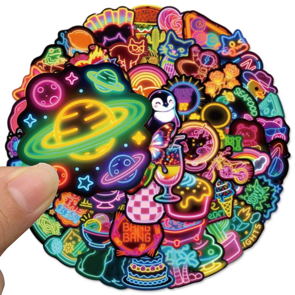 10/30/50pcs Colorful Neon Little Object Stickers Cute Cartoon Animal Sticker Waterproof DIY Luggage Helmet Funny Graffiti Decals