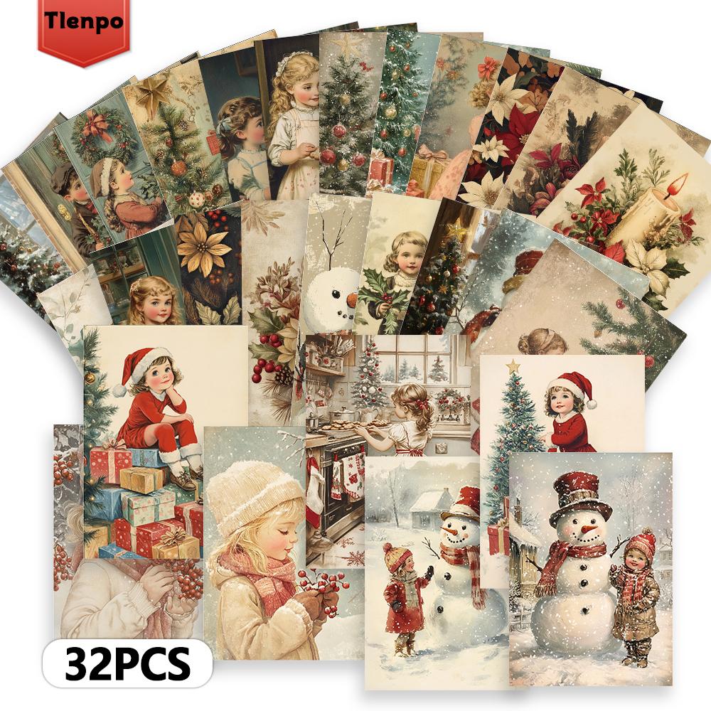32 Stück, Vintage Weihnachtspostkarten, Weihnachten, Geburtstags-/Jubiläumsgeschenke, Sammlerstücke, Perfekt zum Verschenken, Versandfertig.