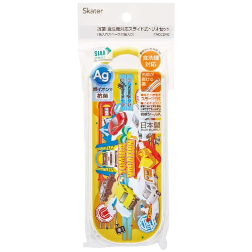 Skater Lunch Box Trio Set Chopsticks Spoon Fork Tomica 24 For Children Antibacterial Treatment Easy to Open Sliding Type Made in Japan TACC2AG-A
