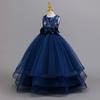 Girls Party Evening Dress Skirt Flower Mesh Tutu Middle and Big Kids Long Christmas Performance Costume 632 Children's Princess