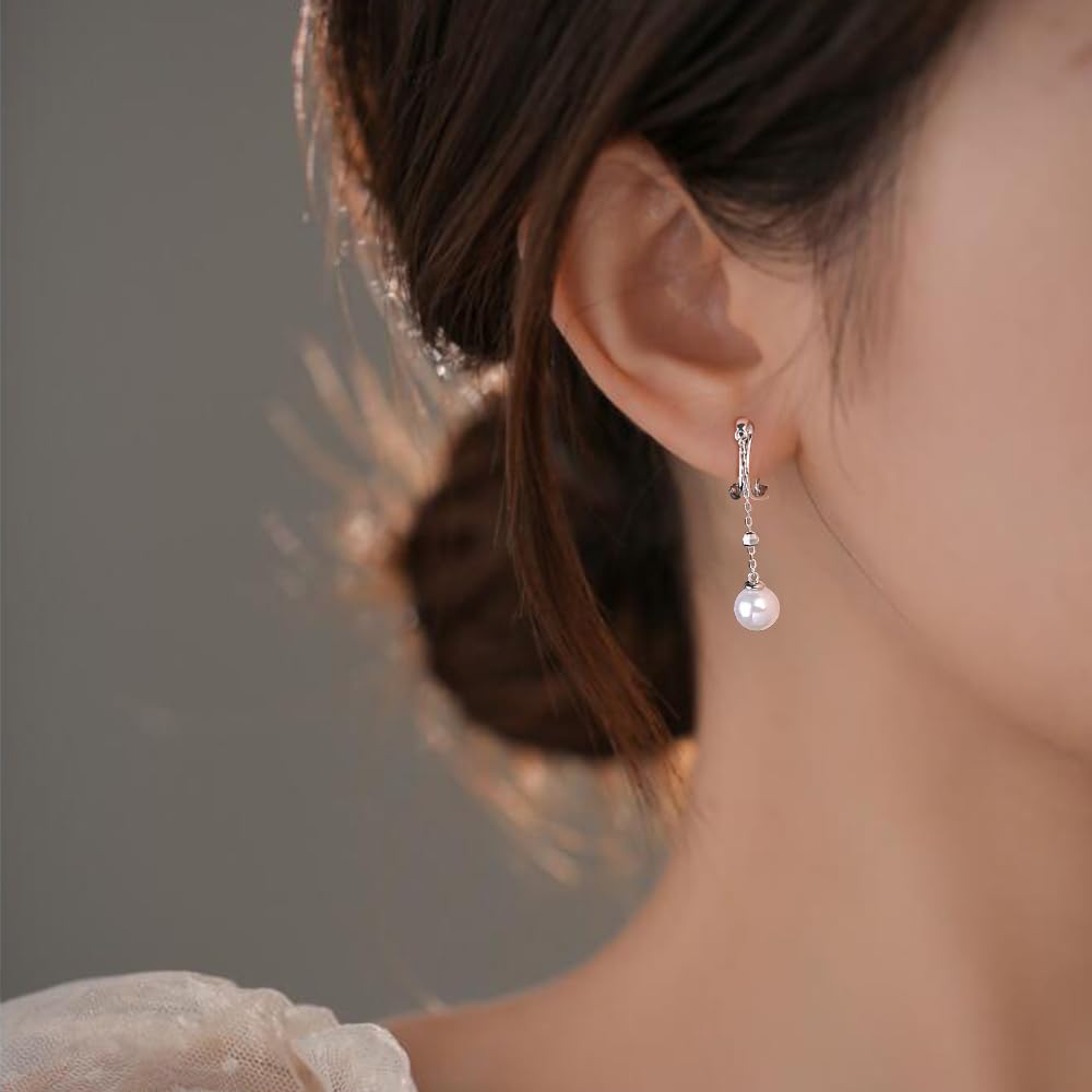 Free bird pearl earrings for dangling earrings for metal June Day gift women, "dancing pearls" women, allergy-friendly, non-pierced earrings, pearl,
