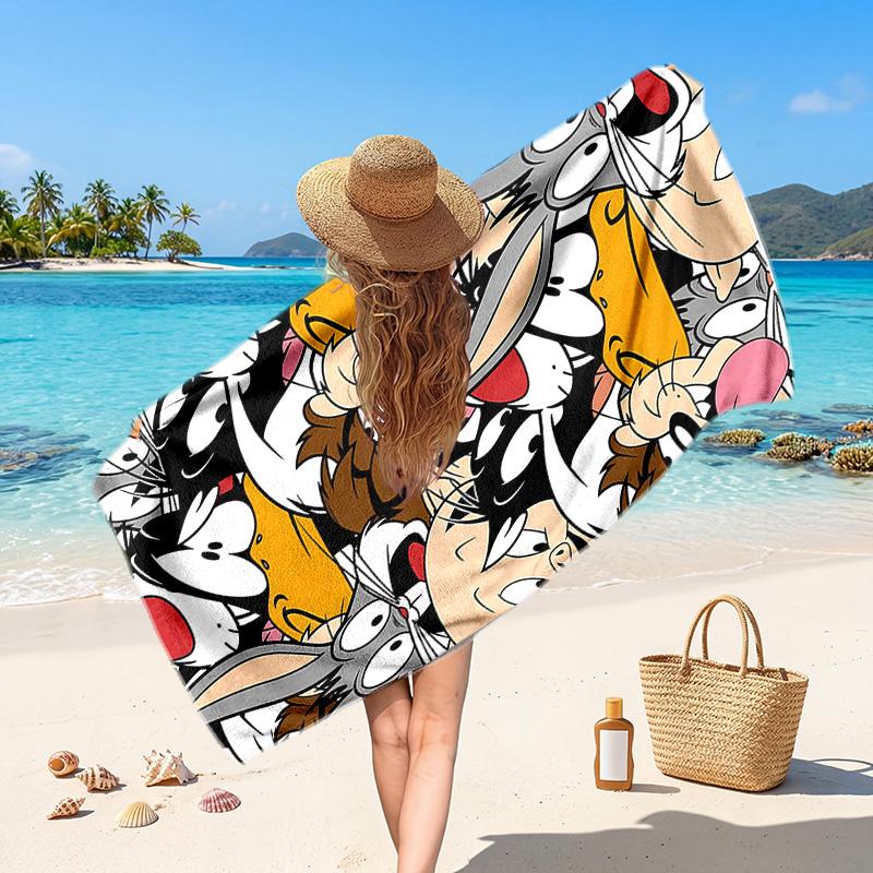 Looney Tunes Printed Swim Towel, Portable Water Absorbent Towel for Beach Camping Daily Bathroom Use